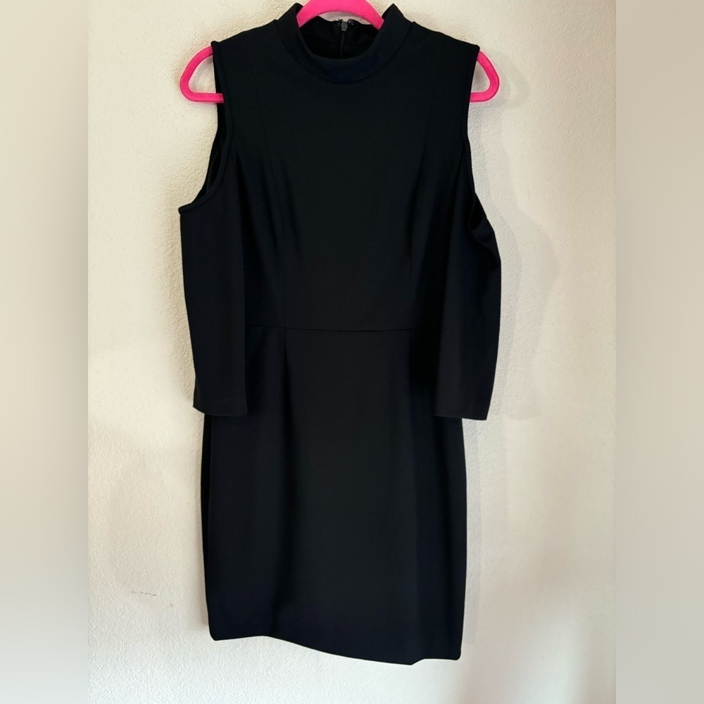 Adrianna Papell Black Cold Shoulder Mock Neck 3/4 Sleeve Sheath Party Dress 10